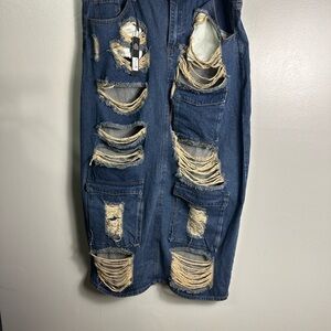 Fashion Nova Distressed Denim Maxi Skirt 2X